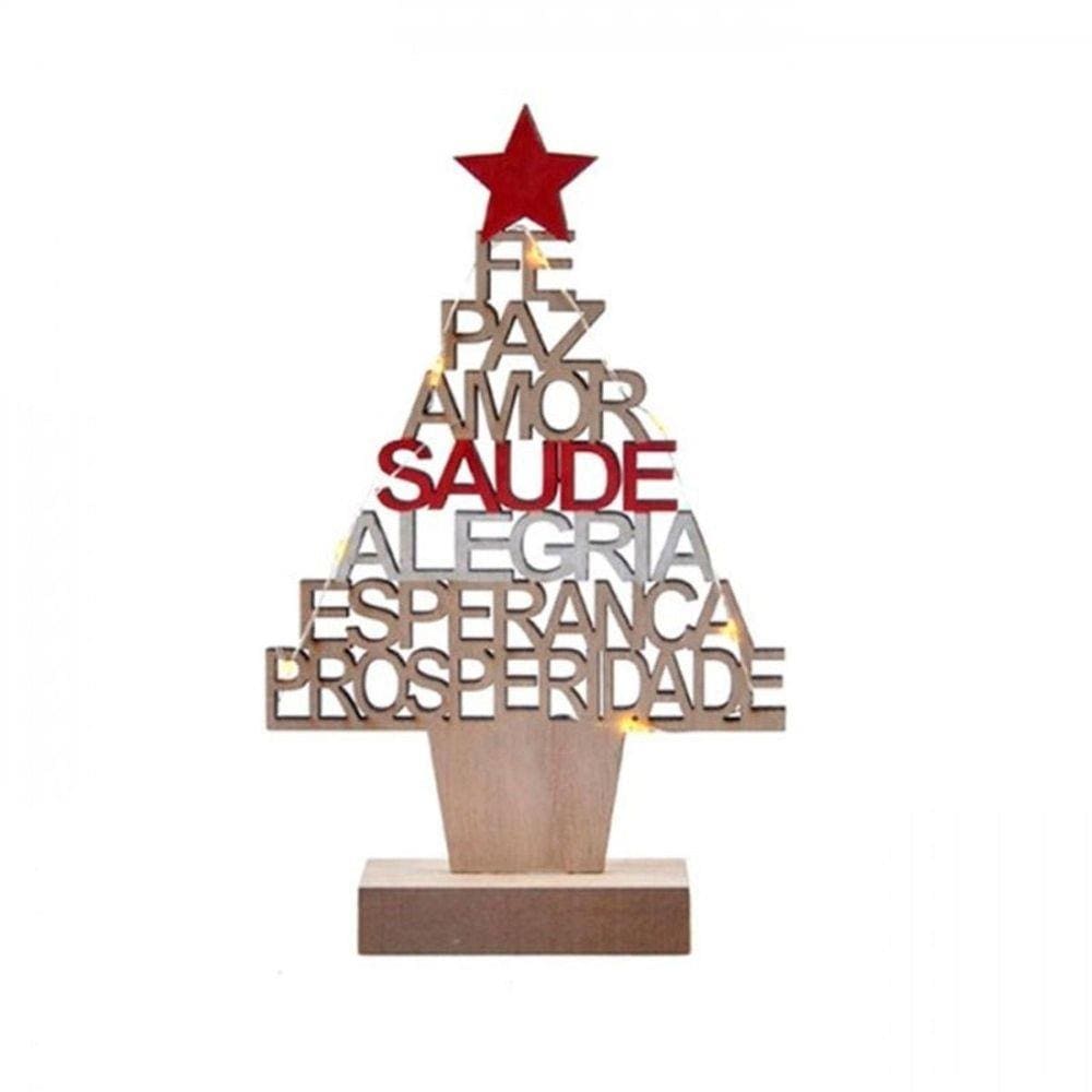 Árvore De Natal Luzes Madeira Desejos Fé Paz Amor Saúde