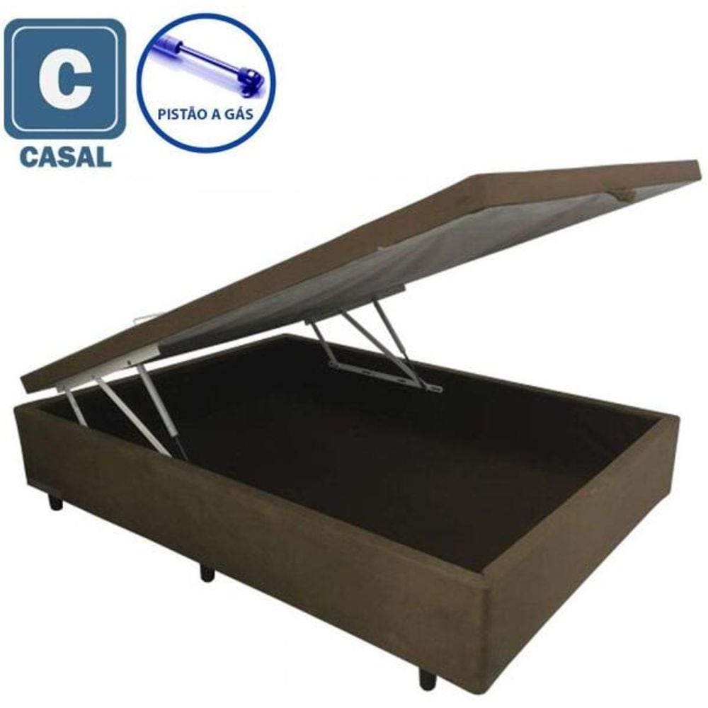 Cama Box Baú Casal em suede marrom com Pistão a gás -138x188