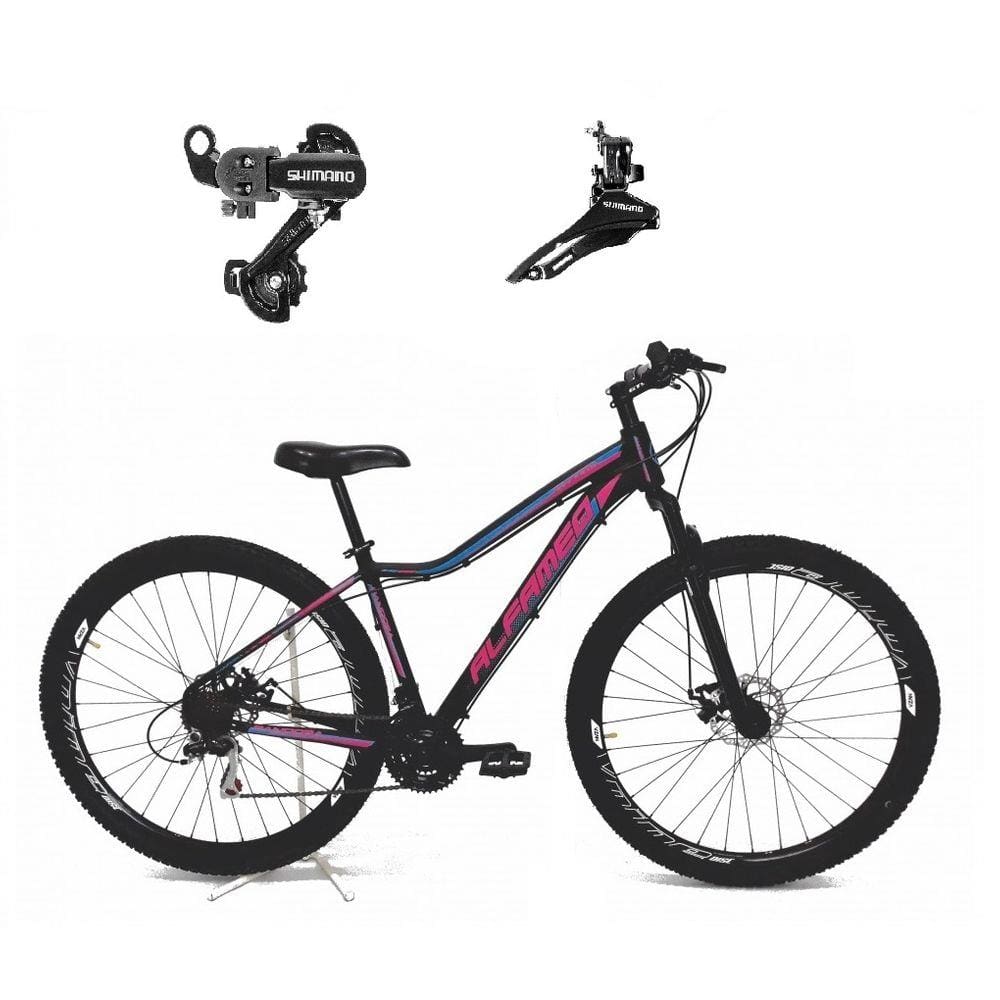 Bicicleta Aro 29 Alfameq Feminina 21v Alumínio Freio a Disco Câmbios Shimano - Preto/Rosa