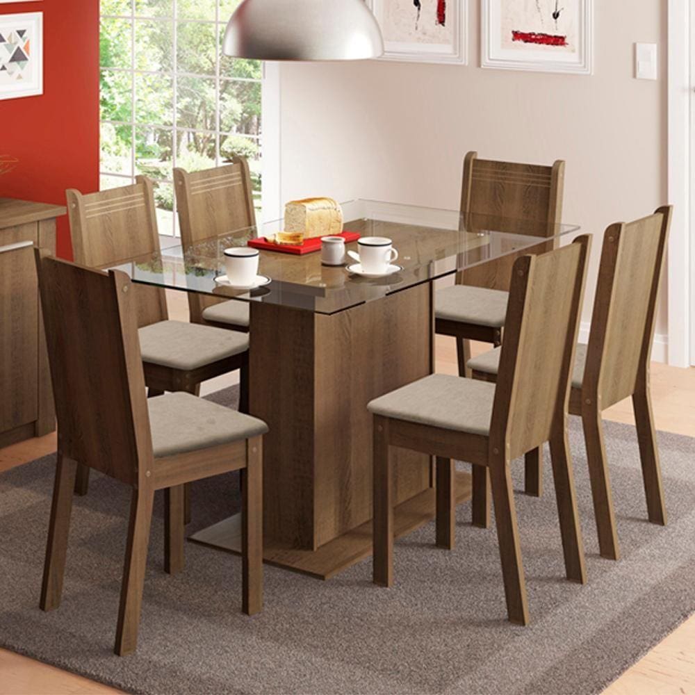 Conjunto Sala de Jantar Gales Madesa Mesa com 6 Cadeiras