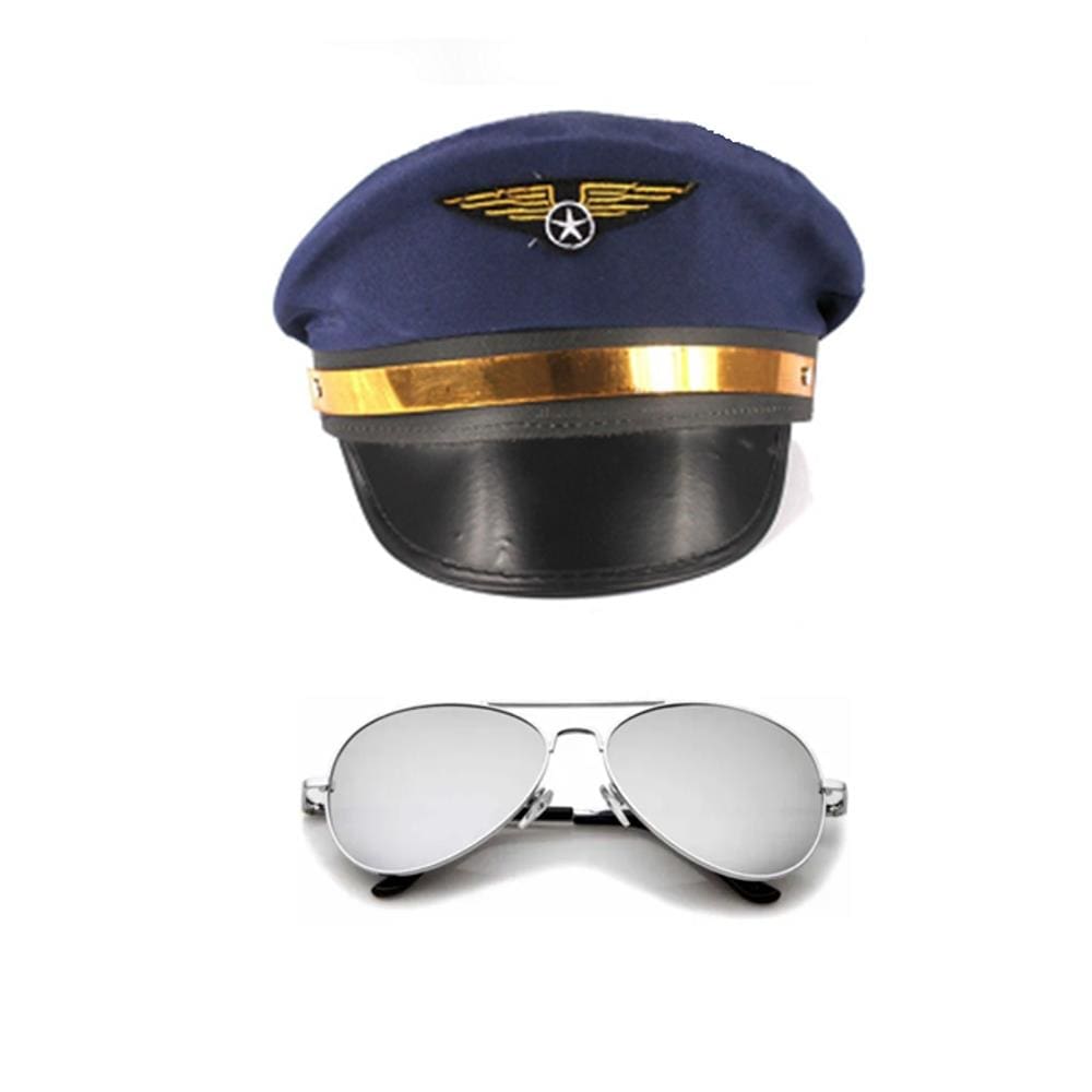 Fantasia de Aviador Piloto Quepe e Óculos - 2 Peças