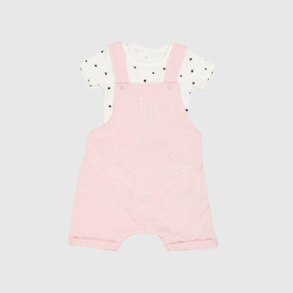 Jardineira com Body Manga Curta Little Star Rosa Baby Gut