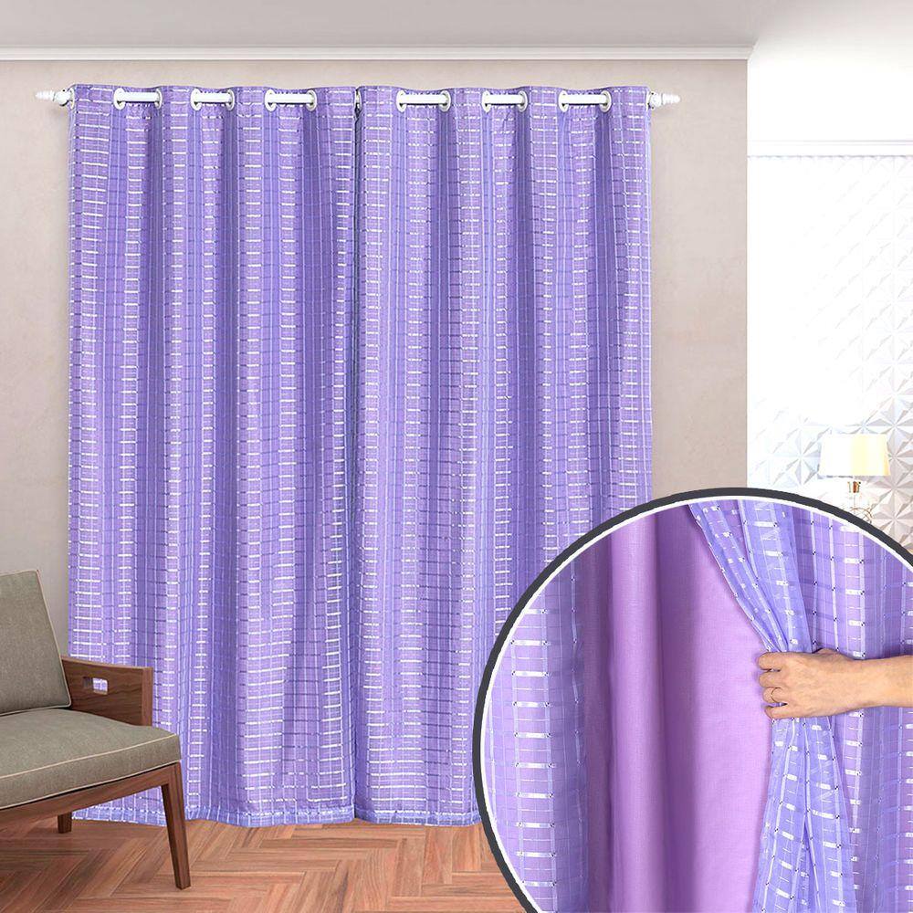 Cortina Blackout PVC com Tecido Voil Xadrez 2,80 m x 2,30 m