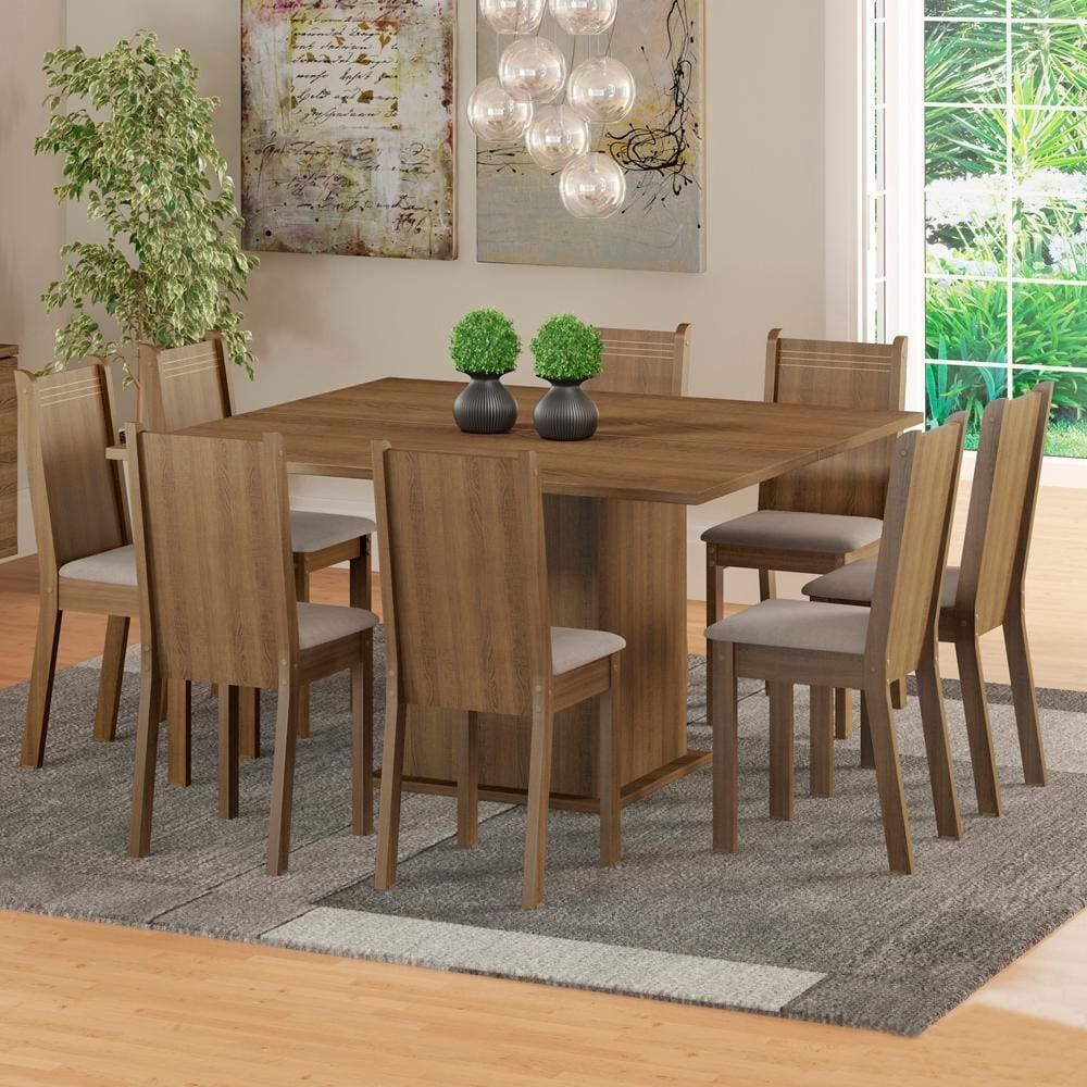 Conjunto Sala de Jantar Clarice Madesa Mesa Tampo de Madeira com 8 Cadeiras