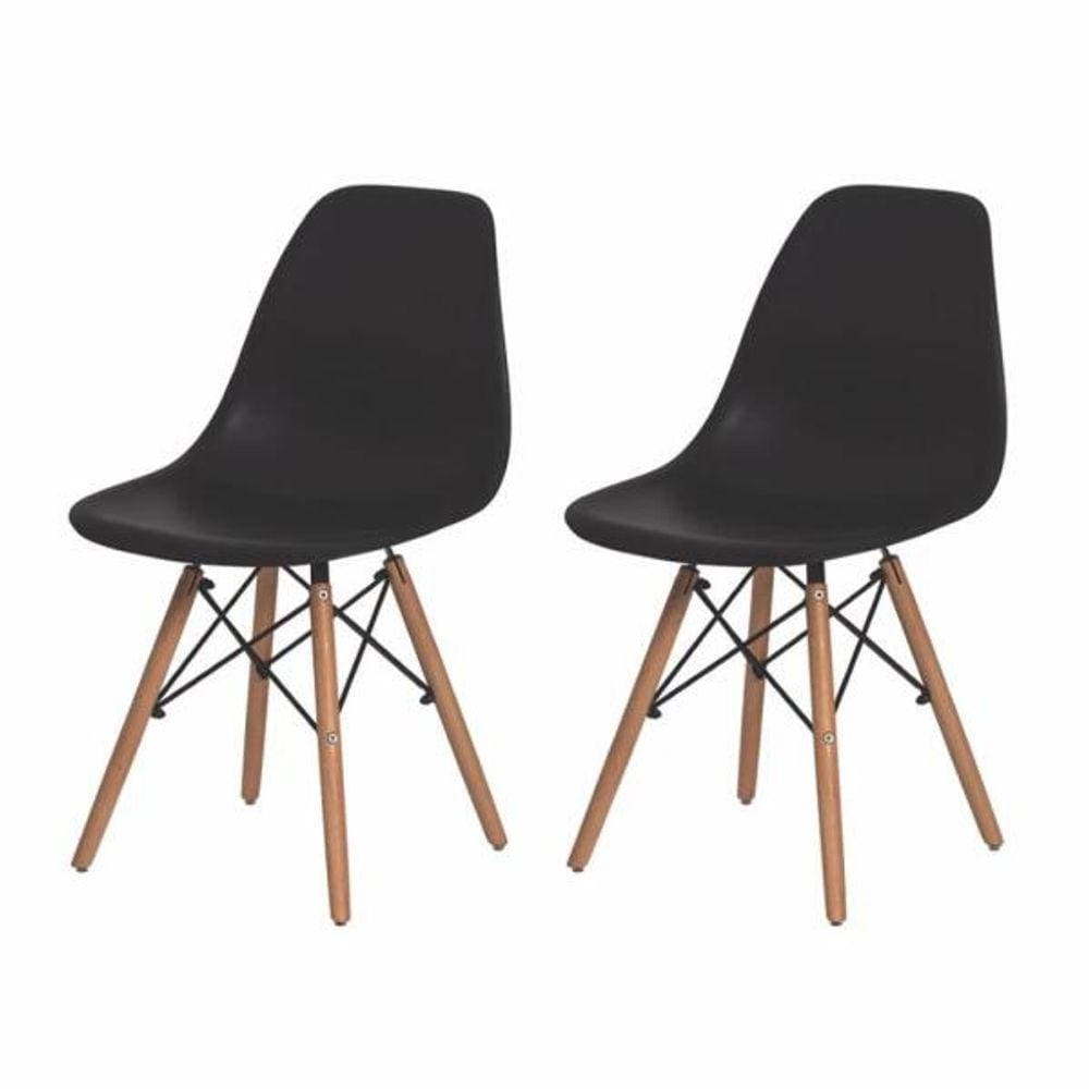 Kit de 2 Cadeiras Eiffel Eames Preta Base Madeira