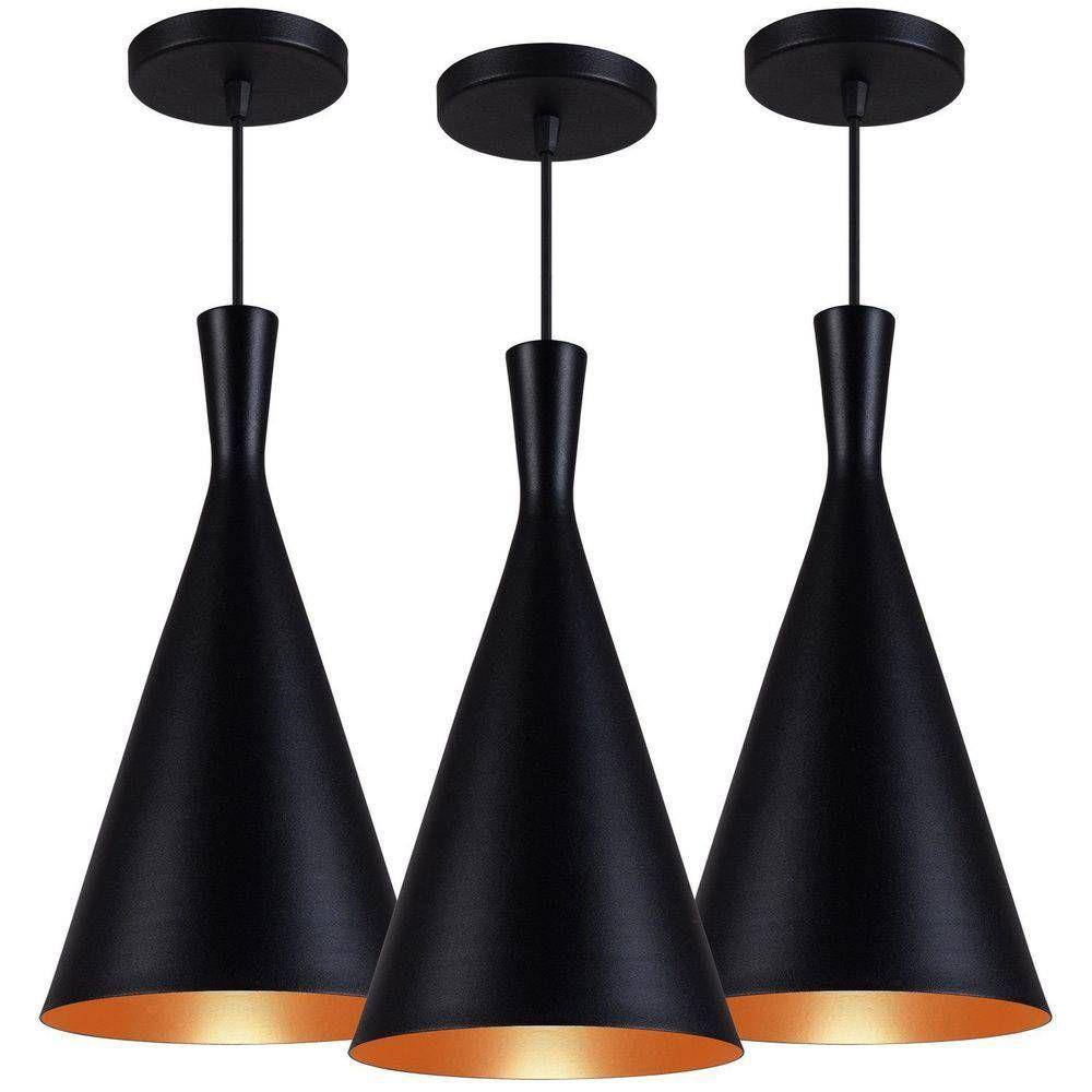 Kit 3 pendente luminaria tom dixon funil balao chapeu branco com cobre