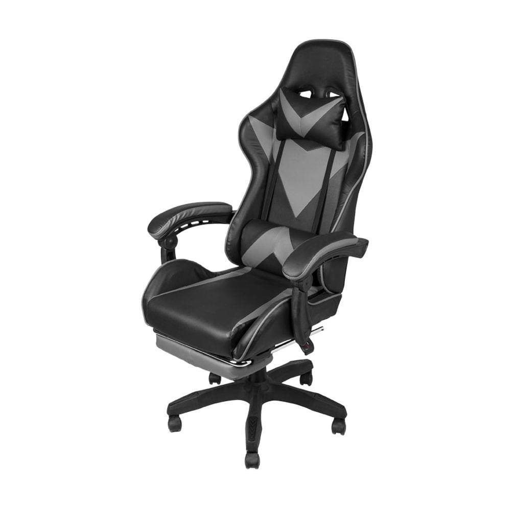 Cadeira Boxbit Gamer Hawker Cinza Revestida em Pu Base e Rodas Eu Pu com Apoio para Os Pés