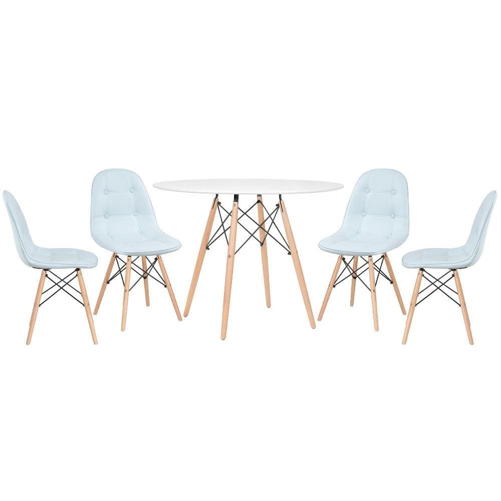 KIT - Mesa redonda Eames 100 cm branco + 4 cadeiras estofadas Eiffel Botonê