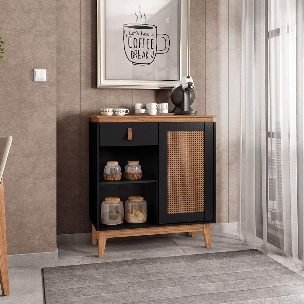 Aparador Café Sala Rubi 1 Porta 1 Gaveta c/ Pés em Madeira Maciça