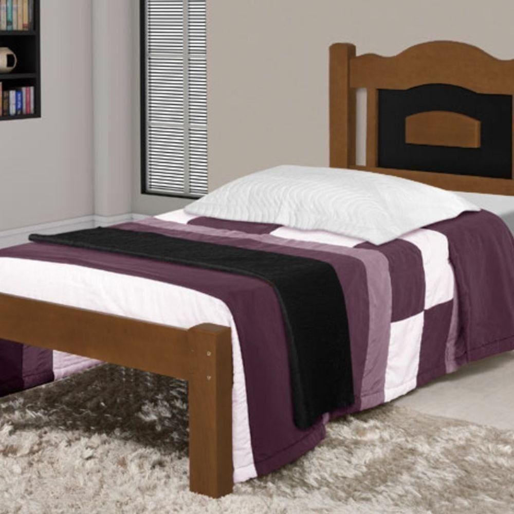 Cama de Solteiro Paris de Madeira Maciça Tauari Imbuia/Preto