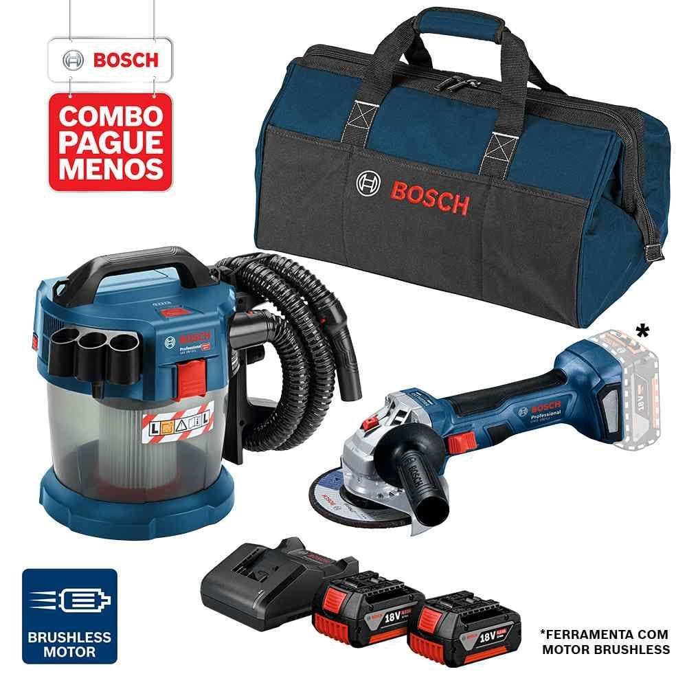 Combo Pague Menos Bosch 18V - Esmer + Aspirador de Pó + 2 Bat+ Carre.+ Bolsa