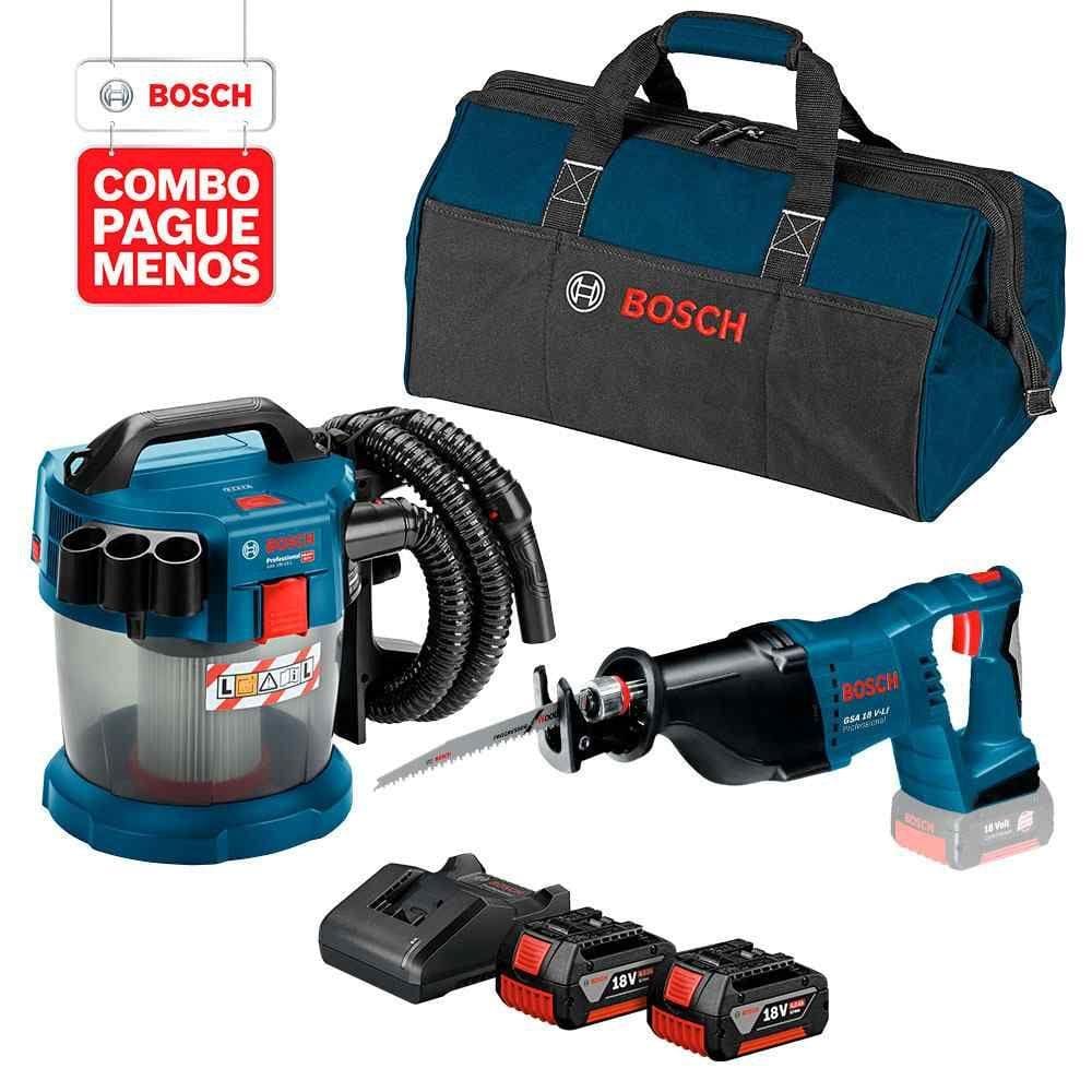Combo Pague Menos Bosch 18V - Serra Sabre + Aspirador de Pó + 2 Bat+ Carre.+ Bolsa