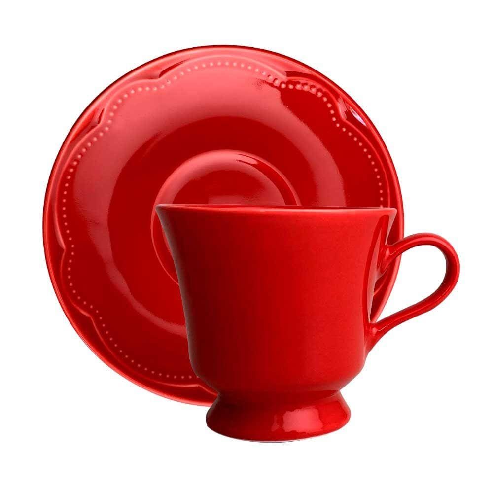 Xicara de Chá com Pires Porcelana Vermelho Cottage Germer