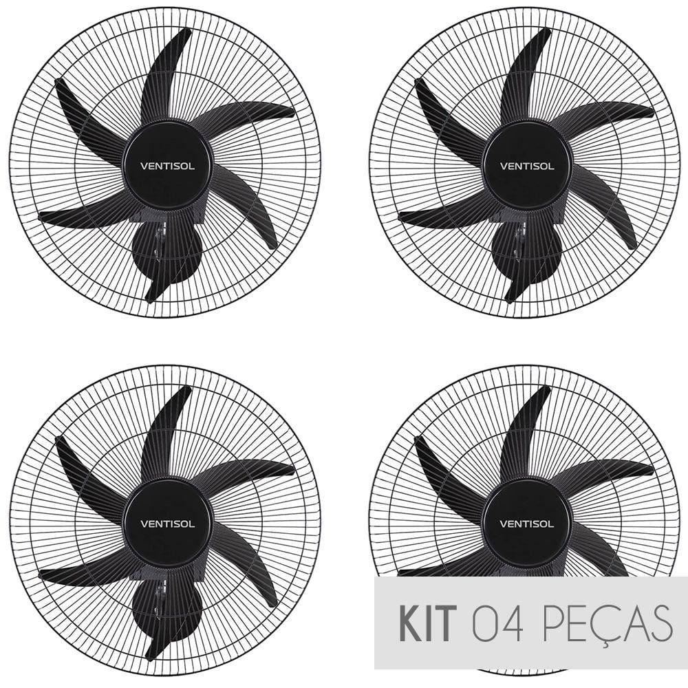 Kit Ventilador de Parede Ventisol Turbo 6 Steel Osc, 6 pás, 50cm, 200w - Bivolt - 04 Unidades