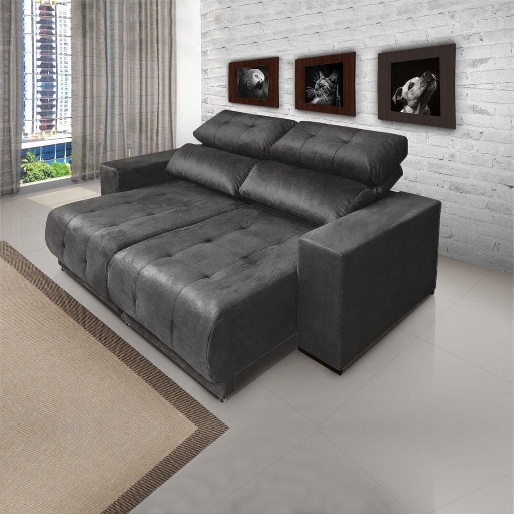 Sofá Retrátil Reclinável 198 cm 3080 Veludo Cinza Mamflex