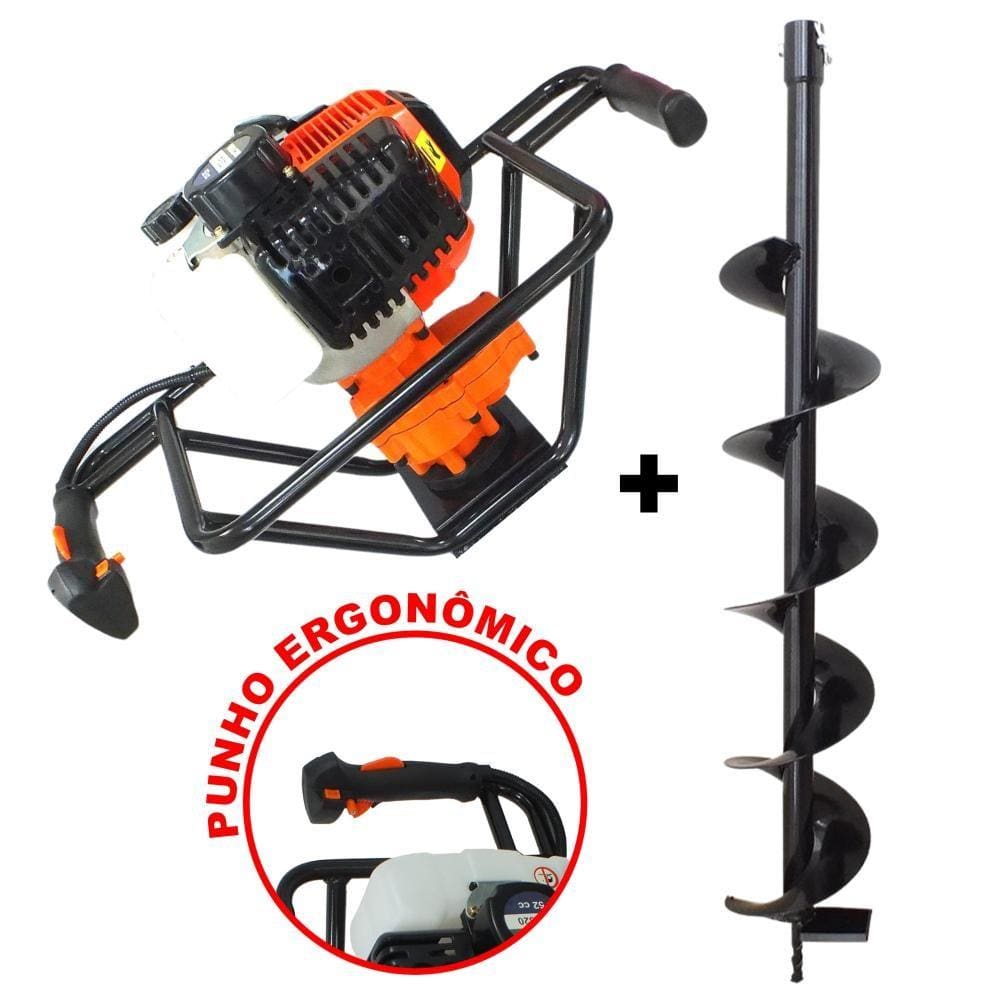 Perfurador de Solo Profissional á Gasolina Vulcan VPS520 2T 52cc 2,5hp Broca 80x12cm Forte e Econômico Ideal Para o Plantio na Agricultura