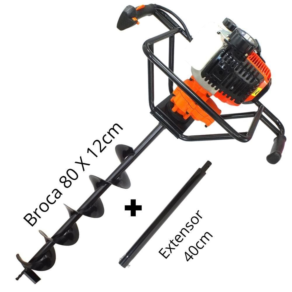 Perfurador de Solo Profissional Para Instalações de Mourões VPS520 Vulcan Forte e Econômico 2T á Gasolina 52cc 2,5hp Com Broca 80x12cm + Extensor 40cm