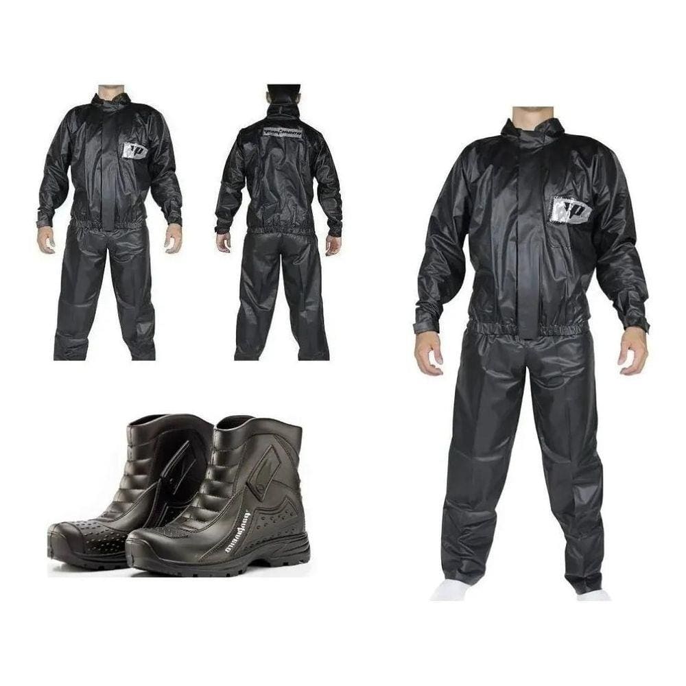 Capa De Chuva Jaqueta Calça Pantaneiro Pvc Bota Motoqueiro-M