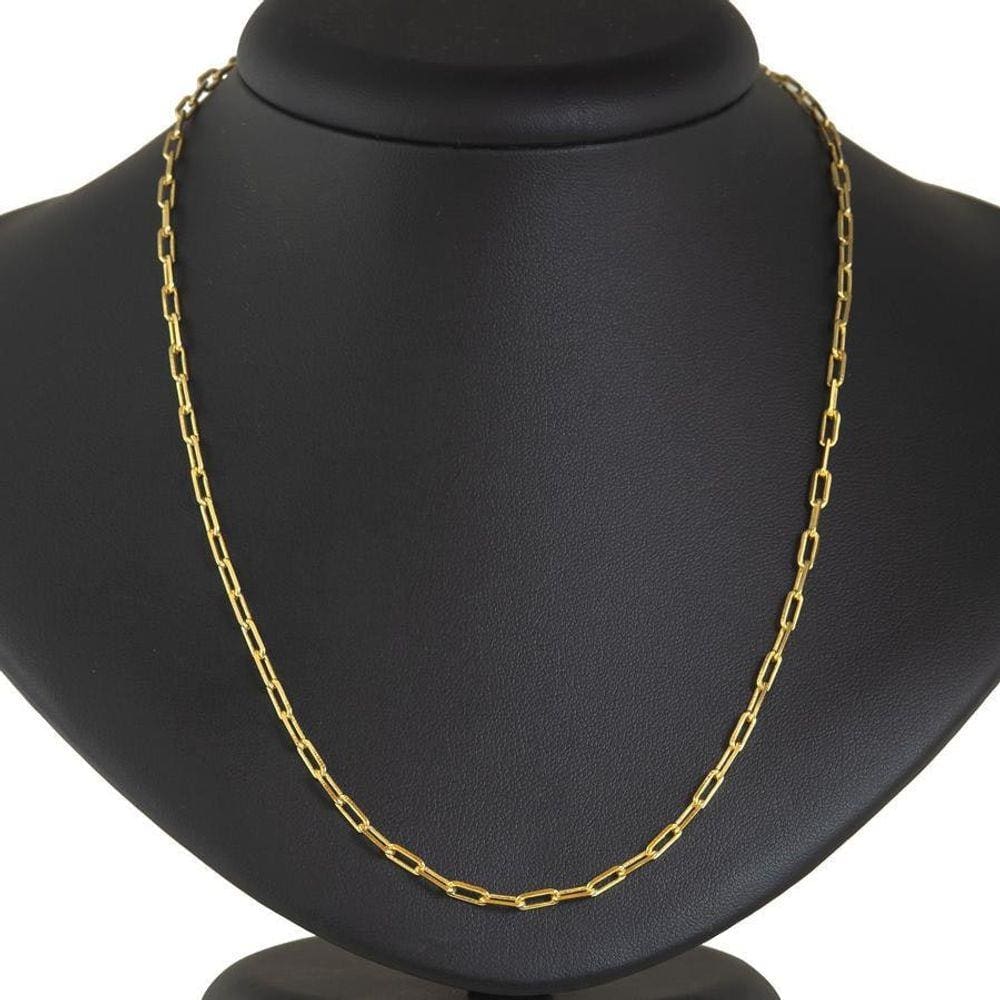 Cordão Masculino Elo Quadrado 60Cm Fecho Gaveta Banhado Ouro