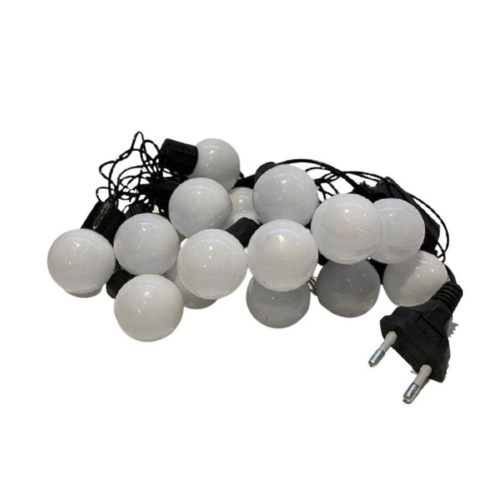 Cordão De Lâmpadas De Led Formato Bolinha Opaca Branco
