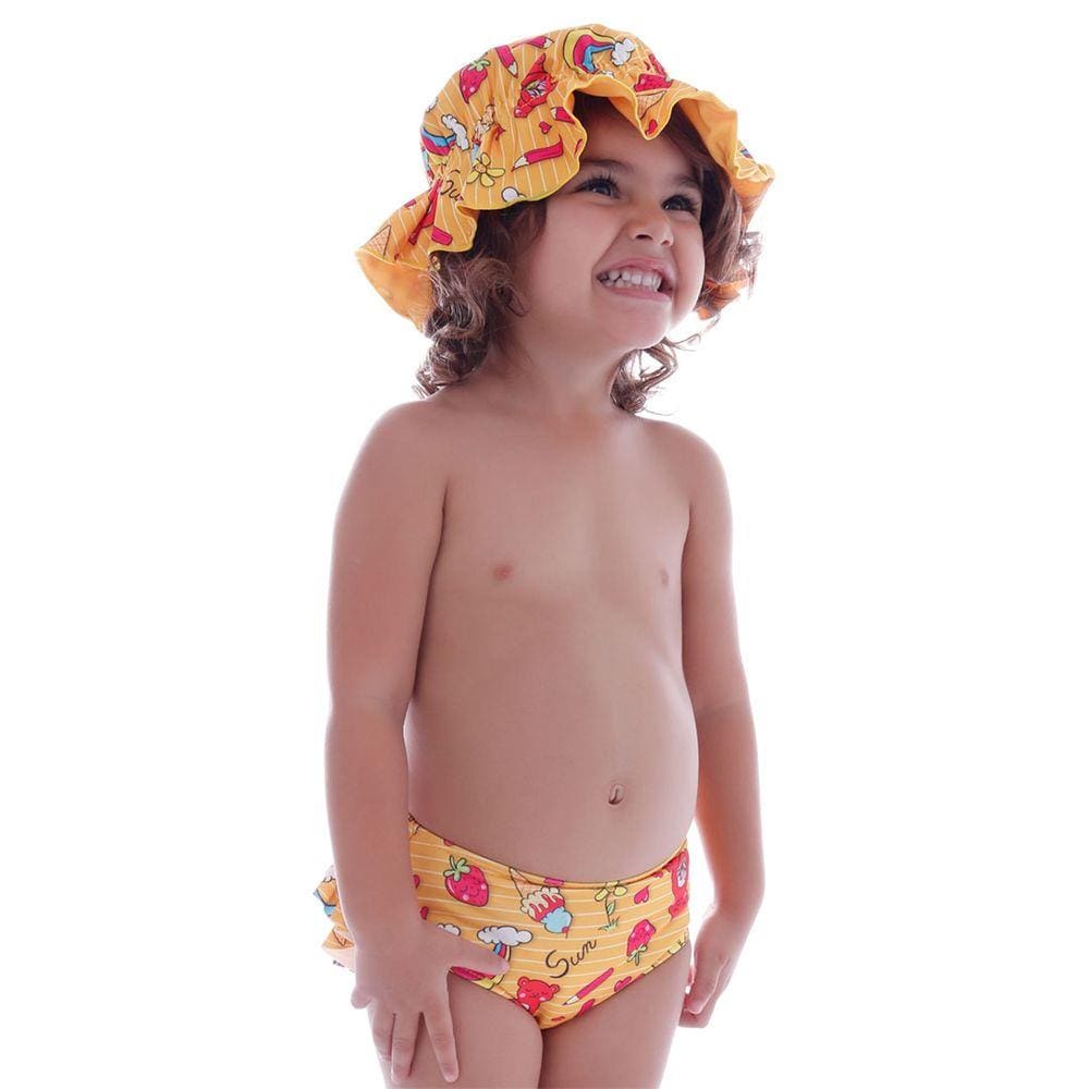 Biquíni Infantil com Chapéu Dupla Face Fun Sun Laranja Cecí