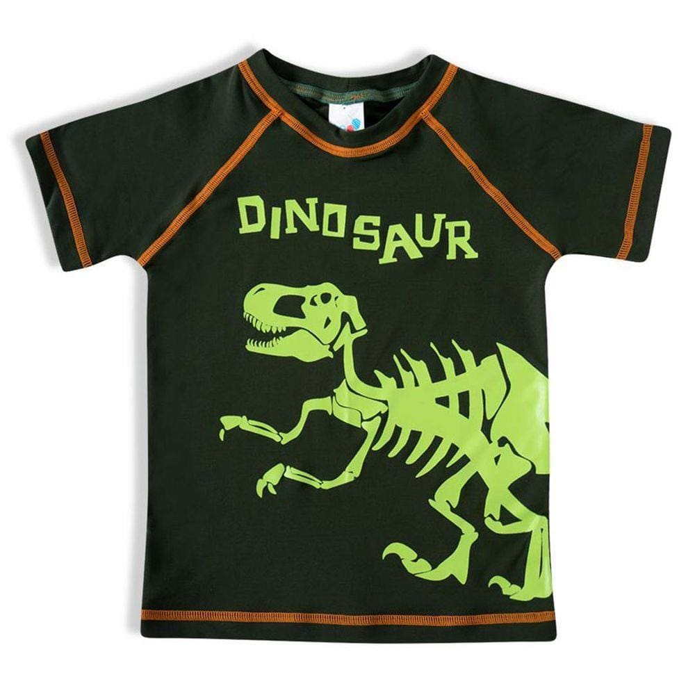 Camiseta Praia Infantil Manga Curta Dino Dino Verde Militar Tip Top