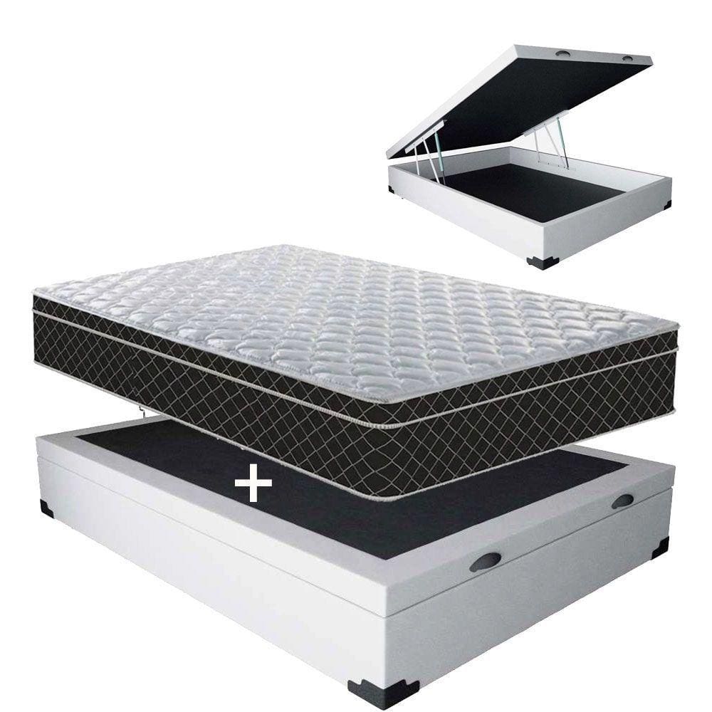 Cama Box casal com baú branca + Colchão Molas bonnel