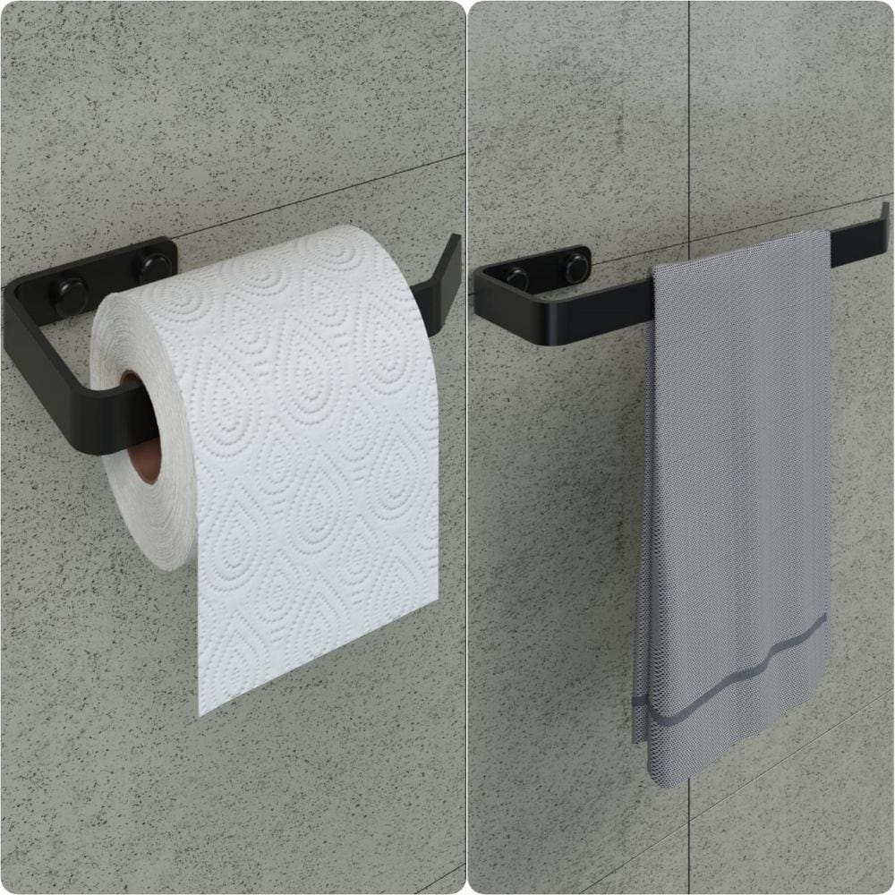 Kit Porta Papel Higiênico e Toalha de Rosto Preto Fosco Plus