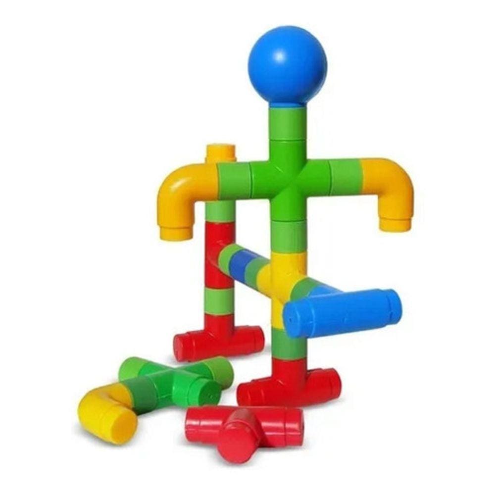 Blocos De Montar Tubo Mania 50 Peças Brinquedo Educativo