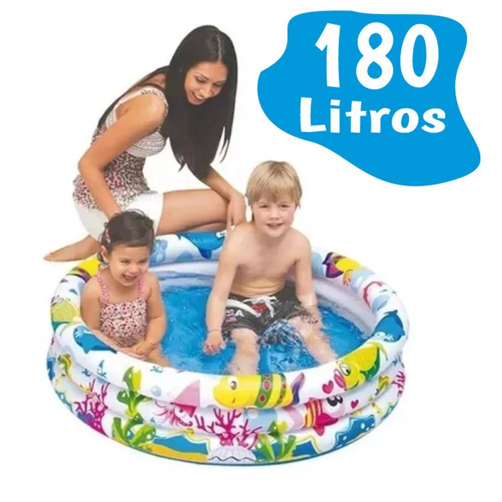 Piscina Inflável Fundo Do Mar 3 Aneis 180 Litros