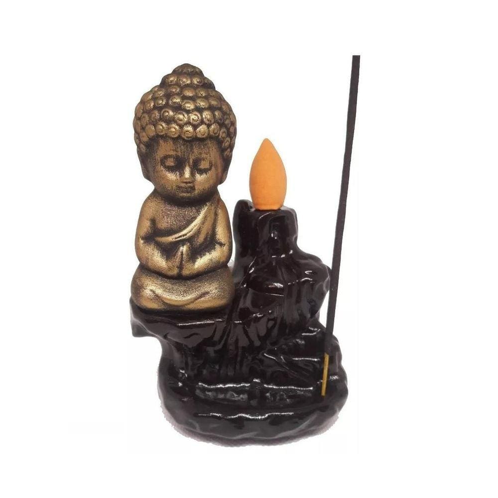 Incensário Cascata Budinha Bronze Envelhecido + 10 Incensos