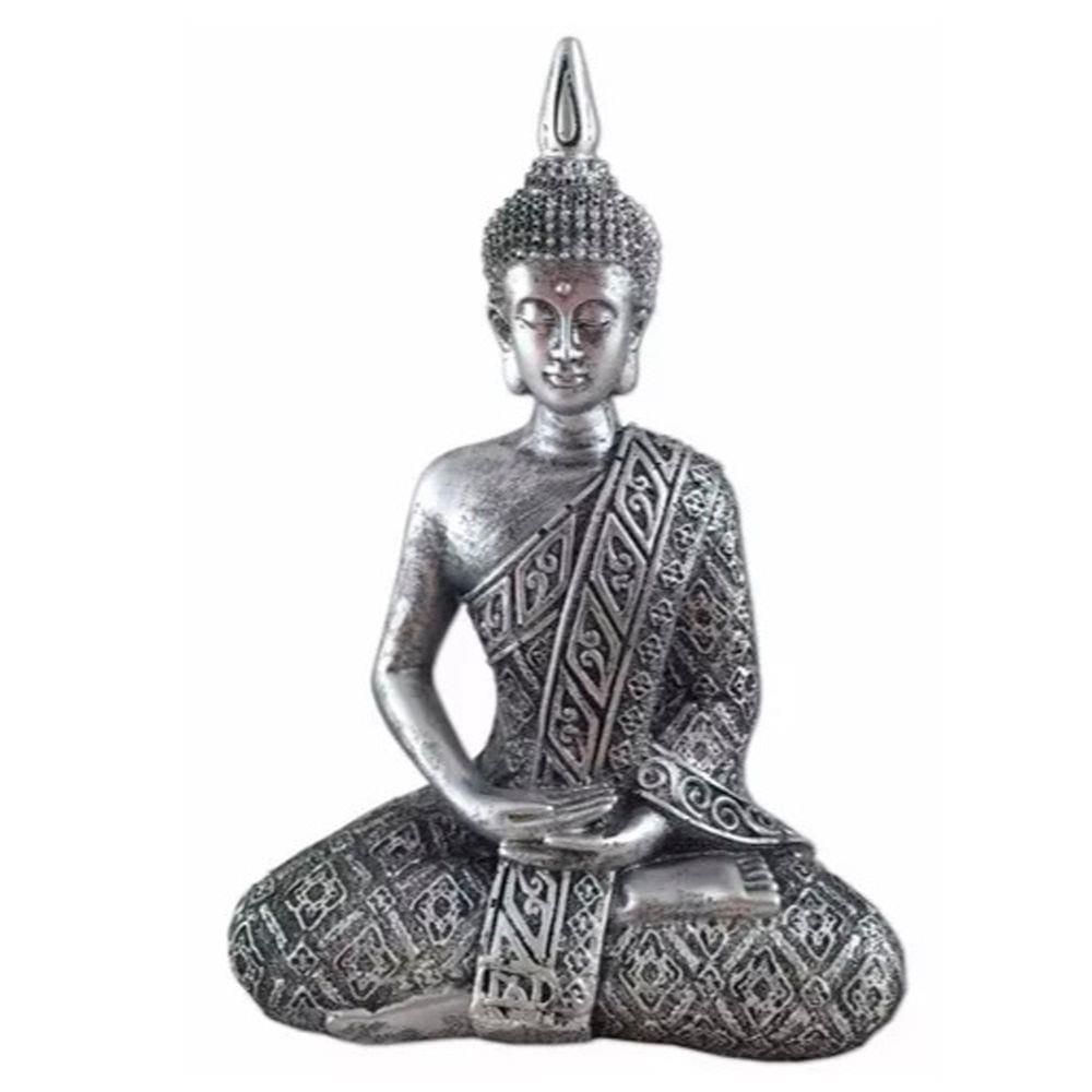 Buda Hindu Prata Tibetano Tailandês Sidarta Resina 20cm