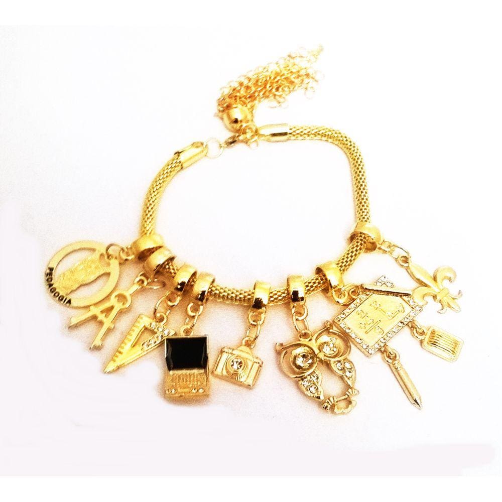 Pulseira Berloque Professora Ensino Folheado Ouro 18k