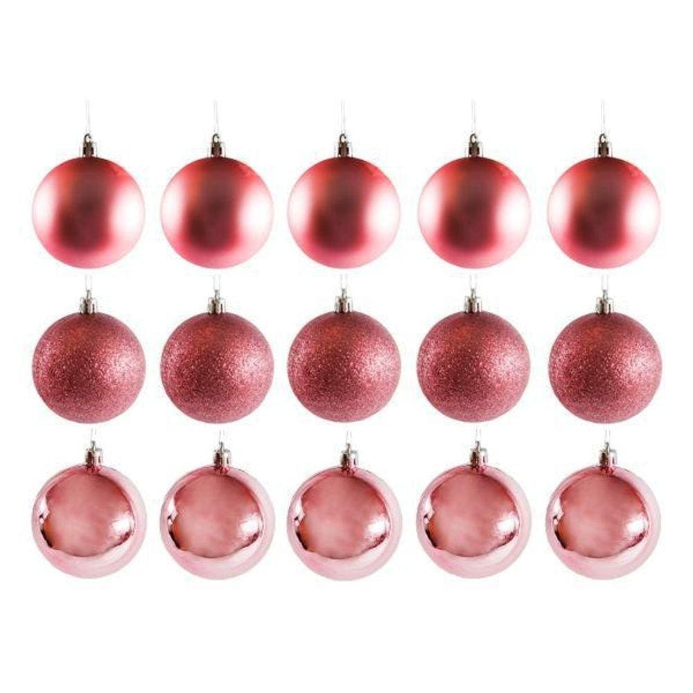 Kit 30 Bolas De Natal Mista Rosé Fosca 3cm Pendente Árvore