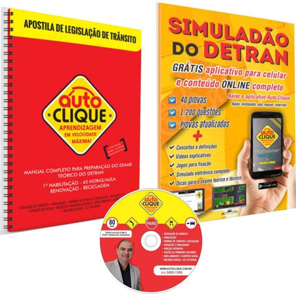 Kit Primeira Habilitação: Apostila, Simulado e DVD