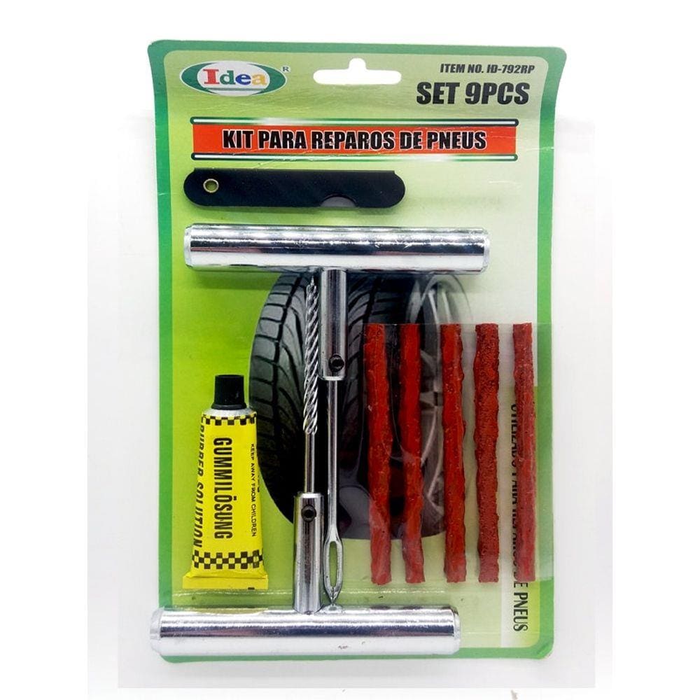 Kit Reparo Pneu Remendo Sem Câmara Carros Motos Macarrão