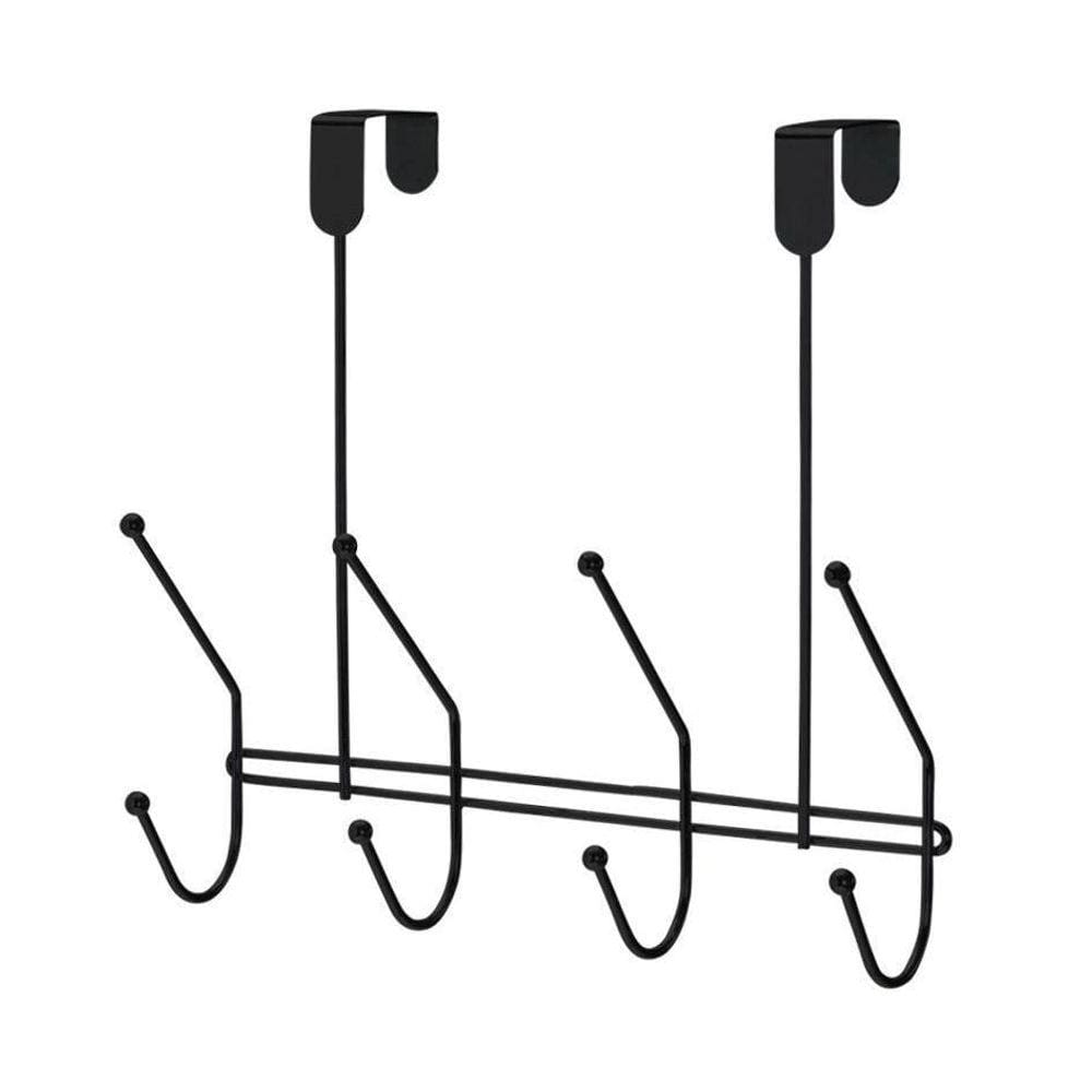 Suporte Multiuso Cabide De Porta 4 Ganchos Cabideiro - Preto