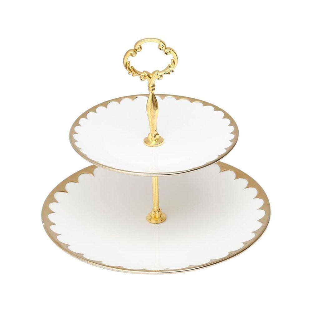 Prato Para Doces Duplo Porcelana Wolff Egg Branco E Dourado
