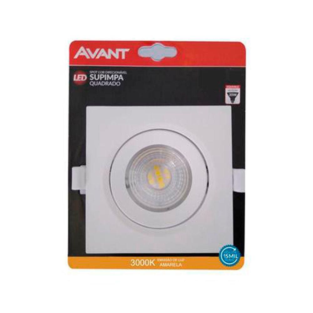 Spot de LED 3000K 3W quadrado - Luz Amarela