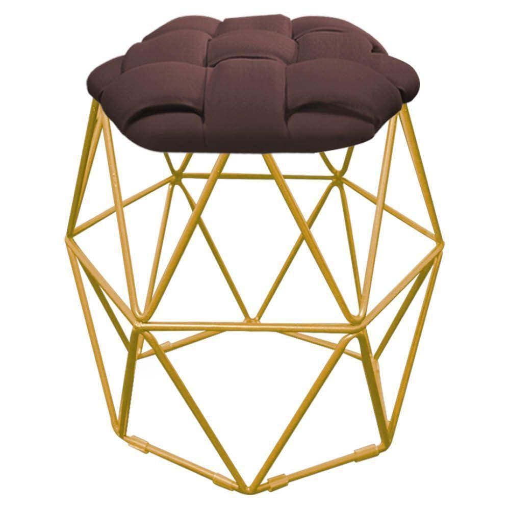 Kit 03 Puff Banqueta Luna Nó Dourado Corino Marrom