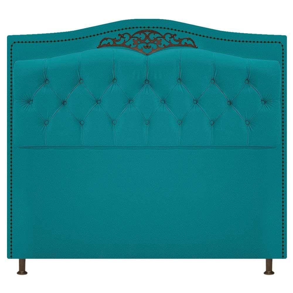Cabeceira Estofada Yasmim 160cm Suede Azul Turquesa