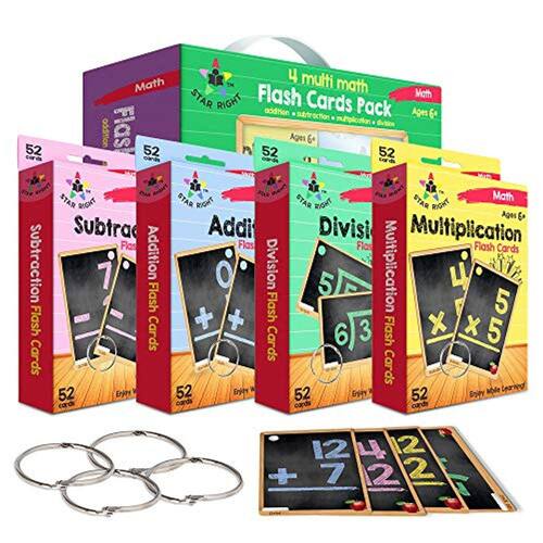 Star Right Math Flash Cards Set de 4 Adição, Subtração, Divisão e