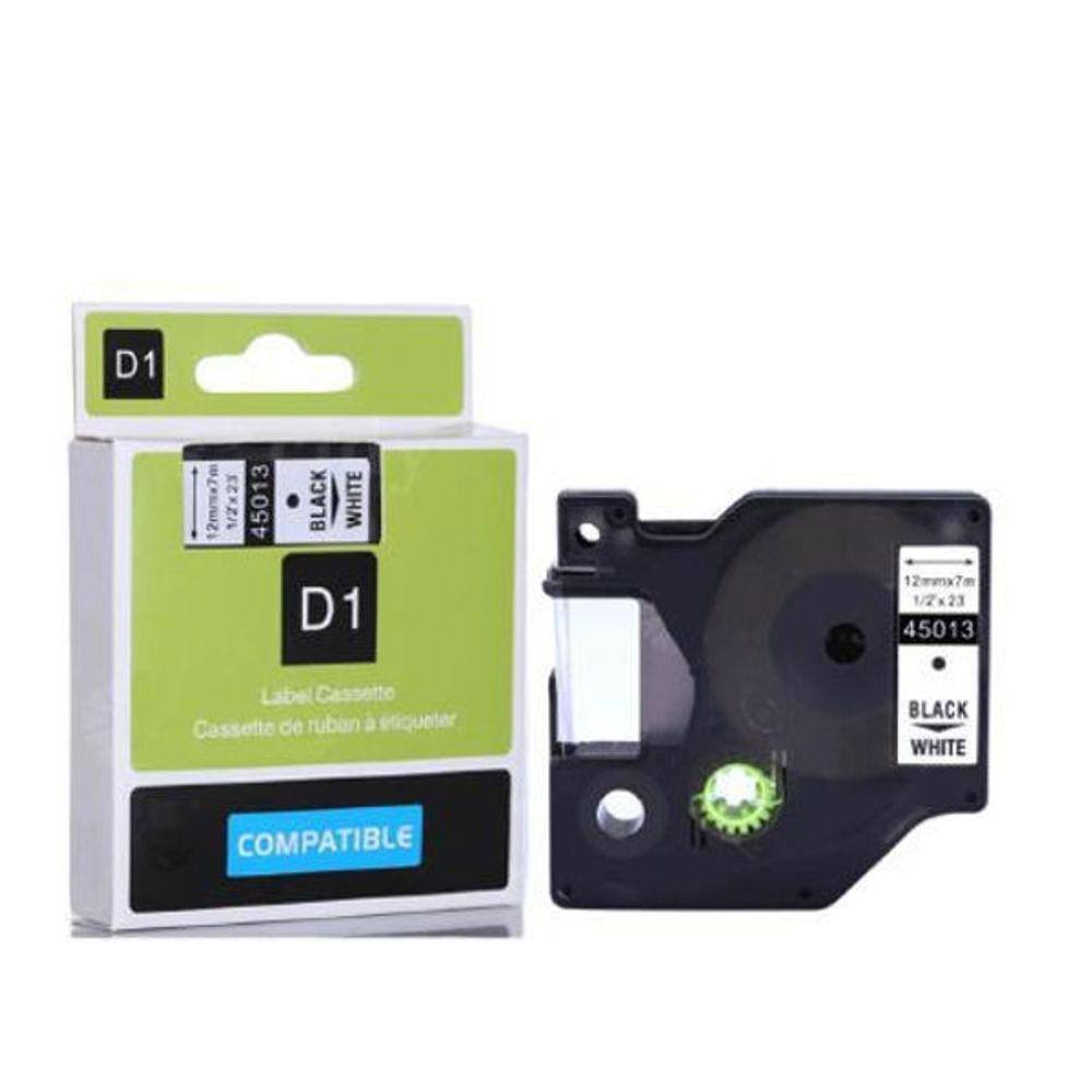 Fita Compatível Dymo D1 45013 Branca Letra Preta 12Mm