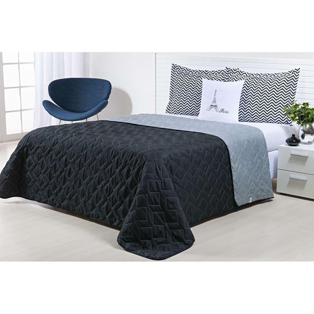Cobre Leito Viuva 5Peças Microfibra Dupla Face Chevron Paris