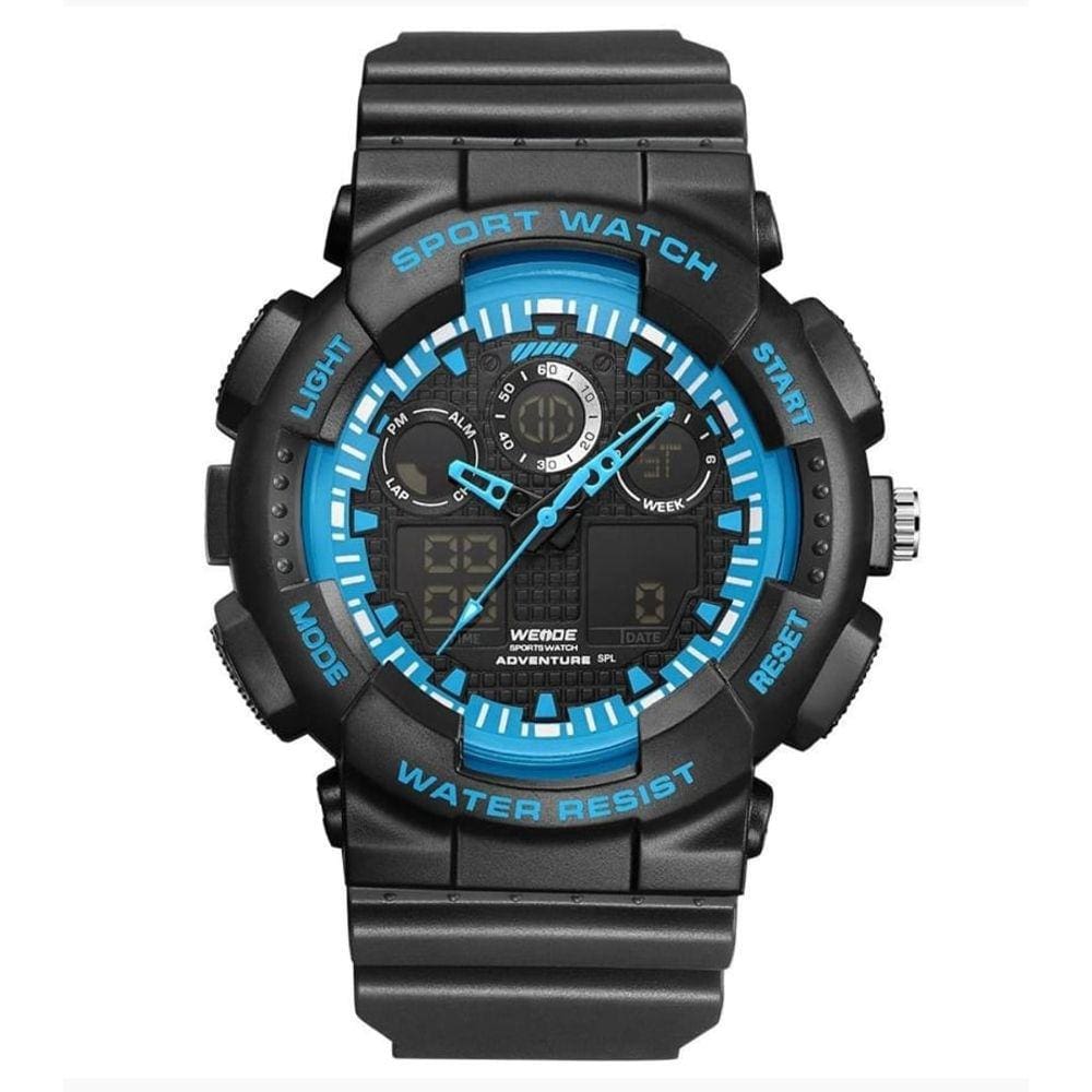 Relógio masculino weide wa3j8003 esportivo preto azul digital analógico borracha anadigi