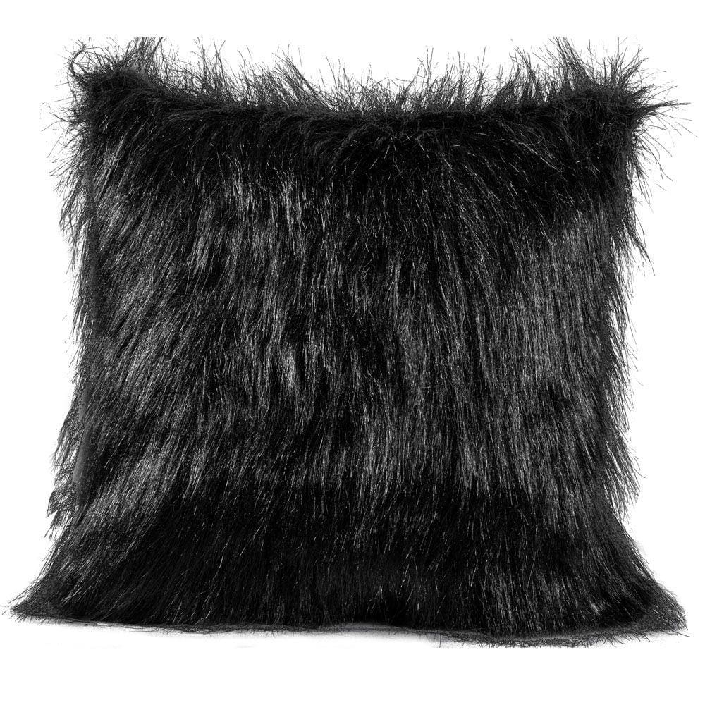 Capa De Almofada Plush Pelúcia Preto 45cm X 45cm Pelo Alto