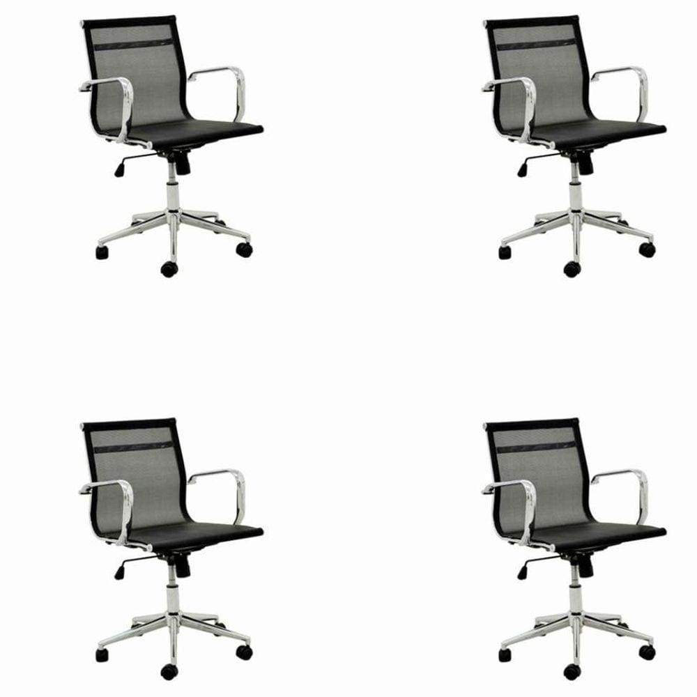 Conjunto com 4 Cadeiras de Escritório Sevilha II Preto