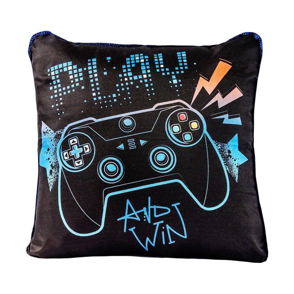 Capa De Almofada Game Win Preto Marinho 45x45 Com Viés