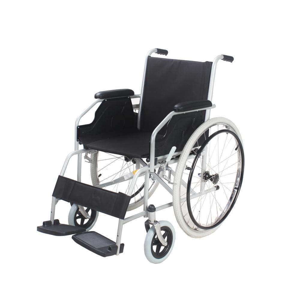 Cadeira De Rodas Dobrável Em Aço Encosto 44 Cm Suporta Até 100 Kg Pneu Maciço D100 Dellamed