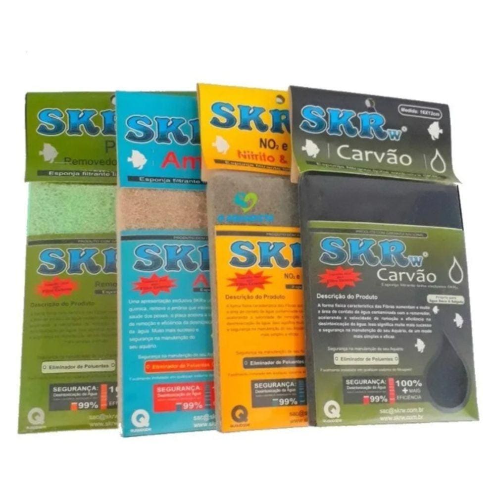 kit esponja filtrante carbon+ammonia+fosfato+nitrito 16x12cm
